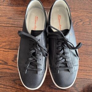 Santoni Men Leather Lace-Up Sneakers Black size 9.5